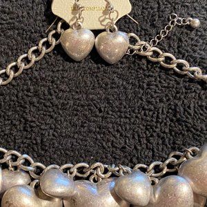 Silver tone fashion heart necklace and earring set